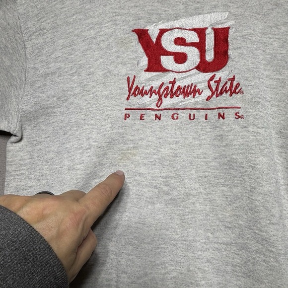 Vintage 90s Youngstown State Penguins Embroidered Sweatshirt Crewneck Large USA - Picture 3 of 7